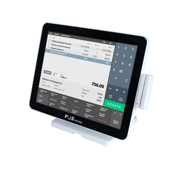 Сенсорный моноблок POScenter POS90 Pro (15", PCAP, N100, RAM 4Gb, SSD M2 128Gb, 90W, MSR) БЕЛЫЙ без ОС